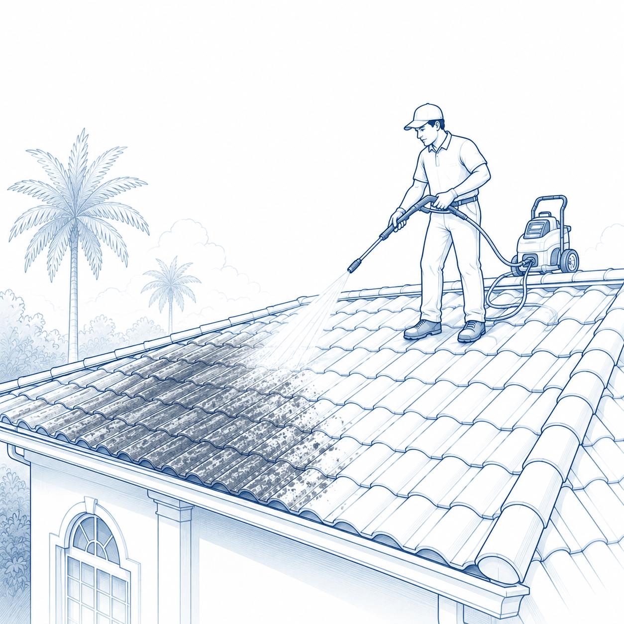 BocaWash technician soft washing a tile roof
